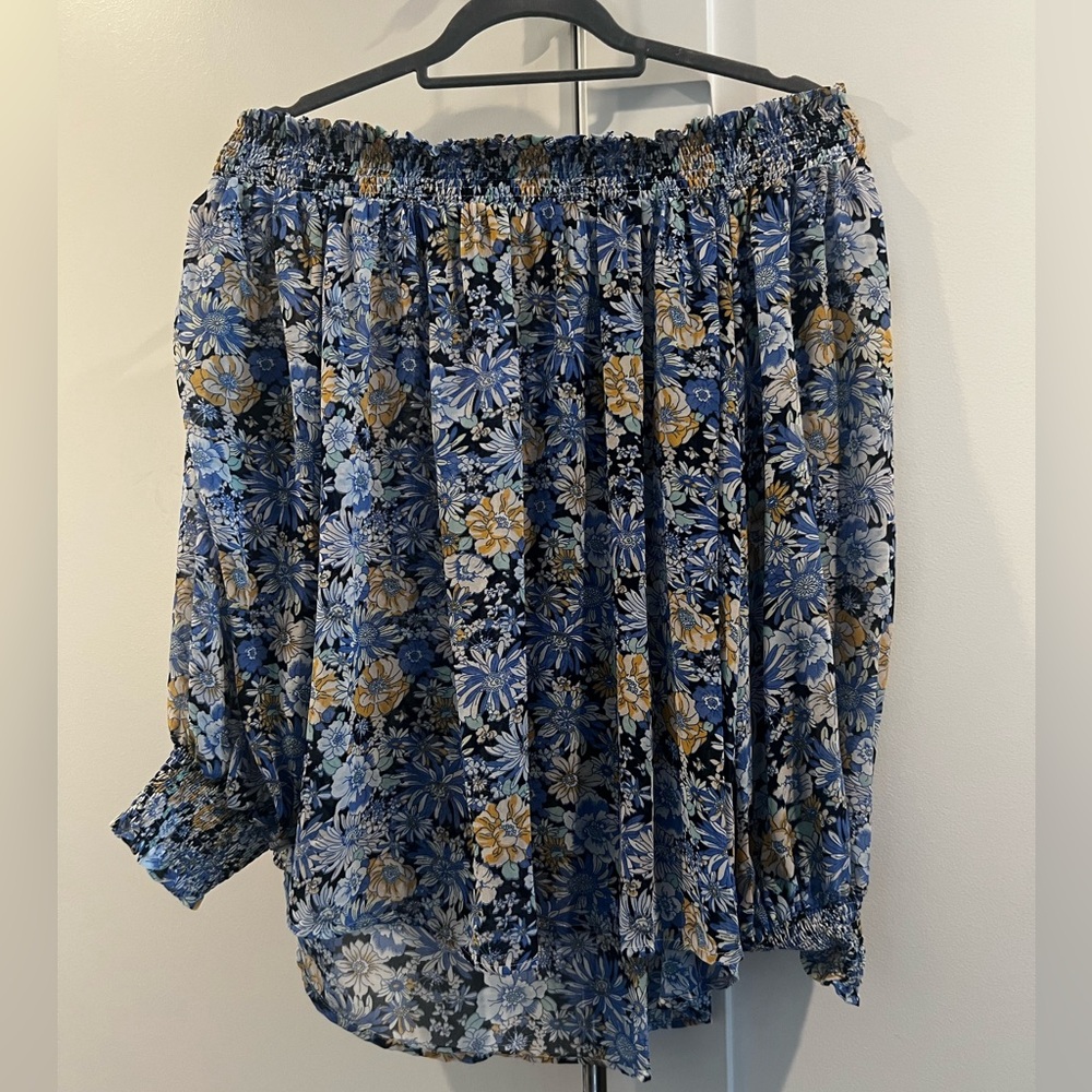 Off-the-shoulder Sheer Floral Top